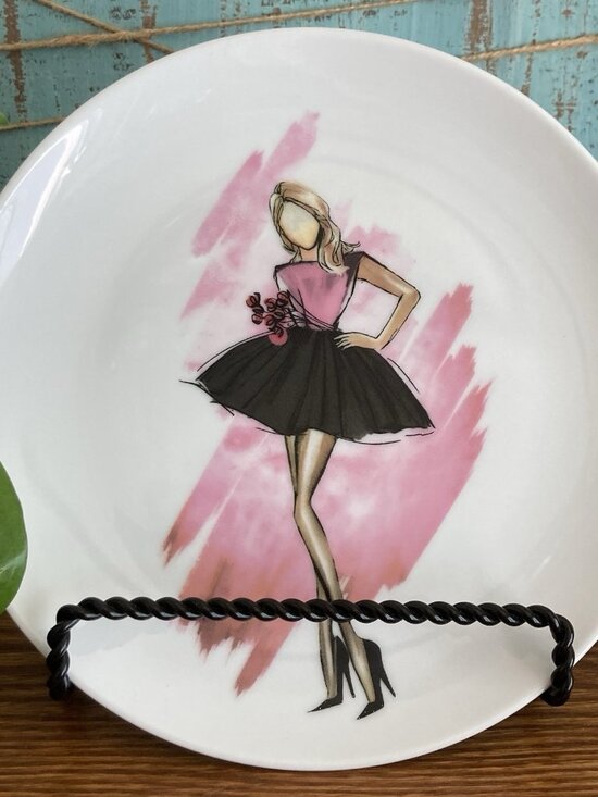 PIER 1 IMPORTS Fashion Frenzy Salad Dessert Plates Set of 4 Pink 90’s Style - Picture 1 of 8